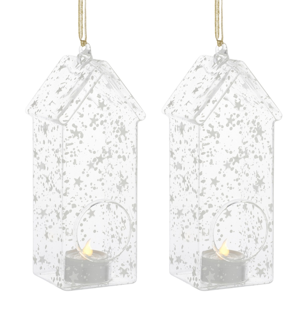 Lanterne Romantic verre suspendue + bougie led h18x6x6cm (piles1xCR2032)