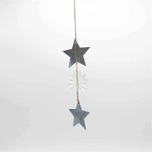 Noël pendentif 2 étoiles zinc + étoile verre de Bohème