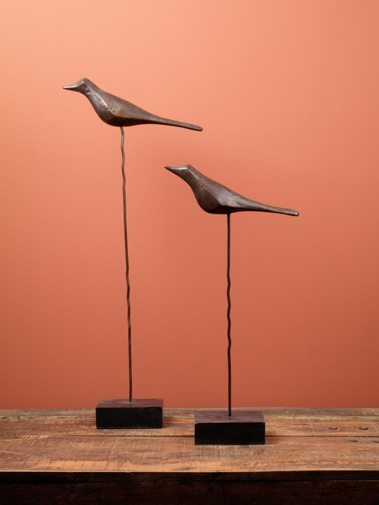 Oiseau bois sculpté sur tige PM