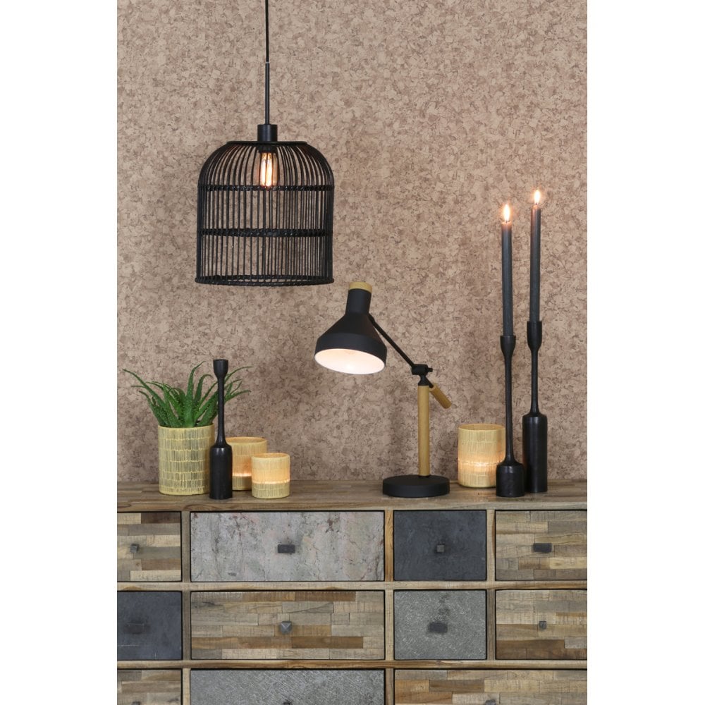 Lampe de bureau TIFFIN bois motif naturel noir 63x15x70cm