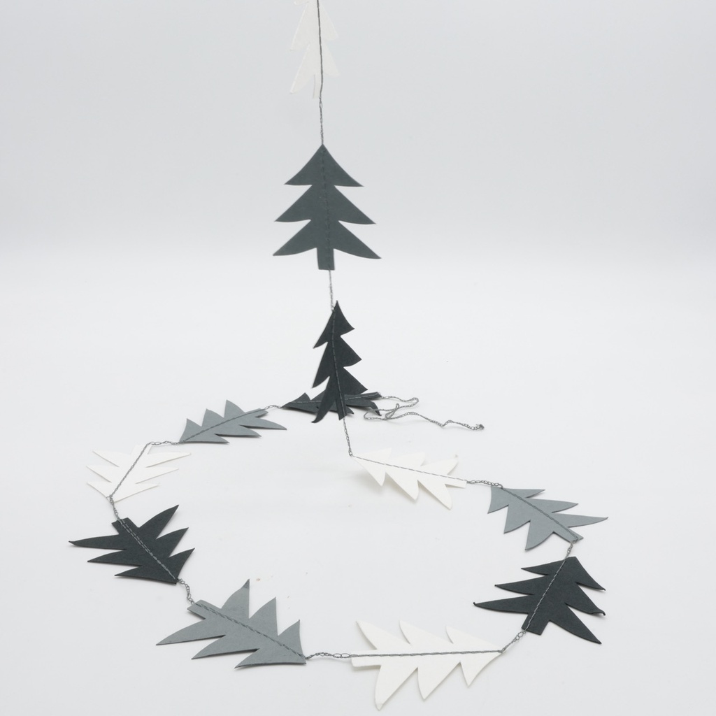 Noël guirlande sapin papier gris blanc et noir
