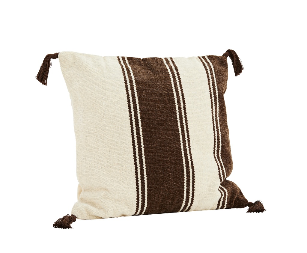 Coussin Chenille blanc et marron