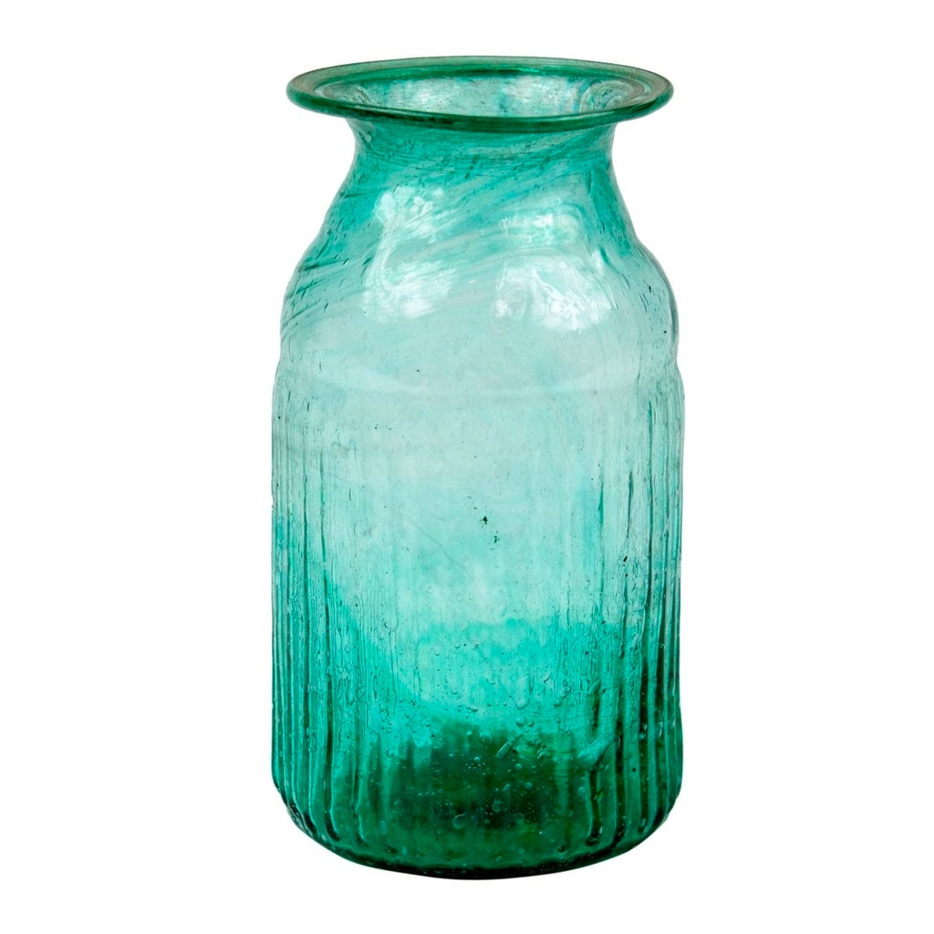 Vase verre strié vert