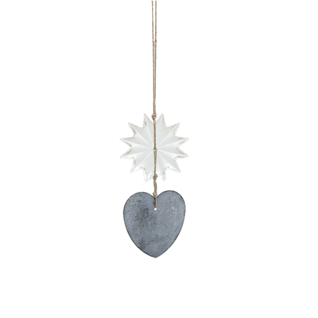 Noël pendentif coeur zinc + étoile verre de Bohème