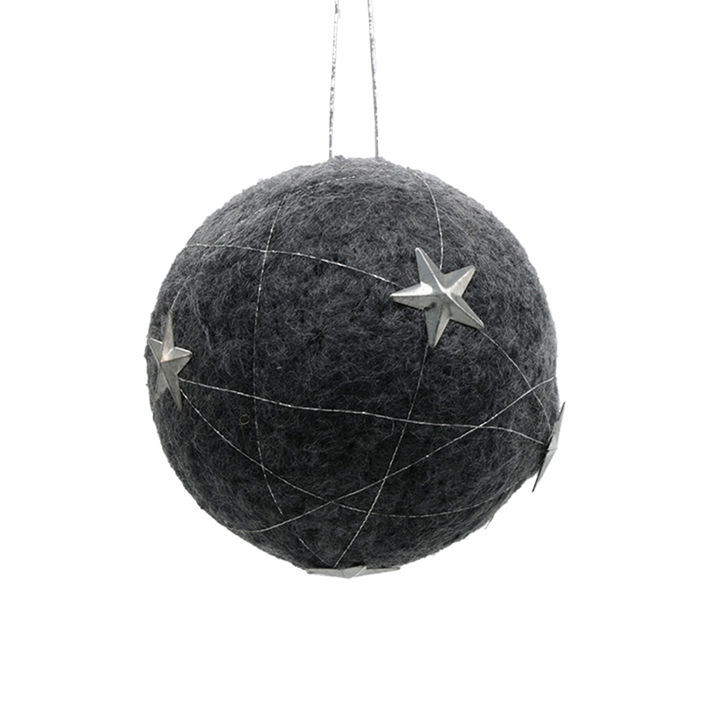Noël boule laine grise avec étoile argent GM