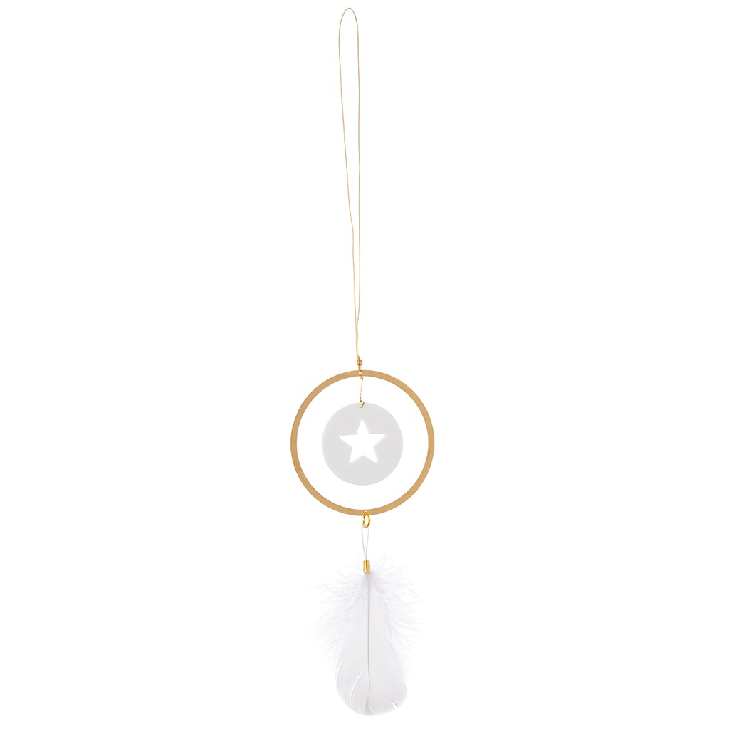 Noêl pendentif cercle laiton avec étoile trou et plume GM