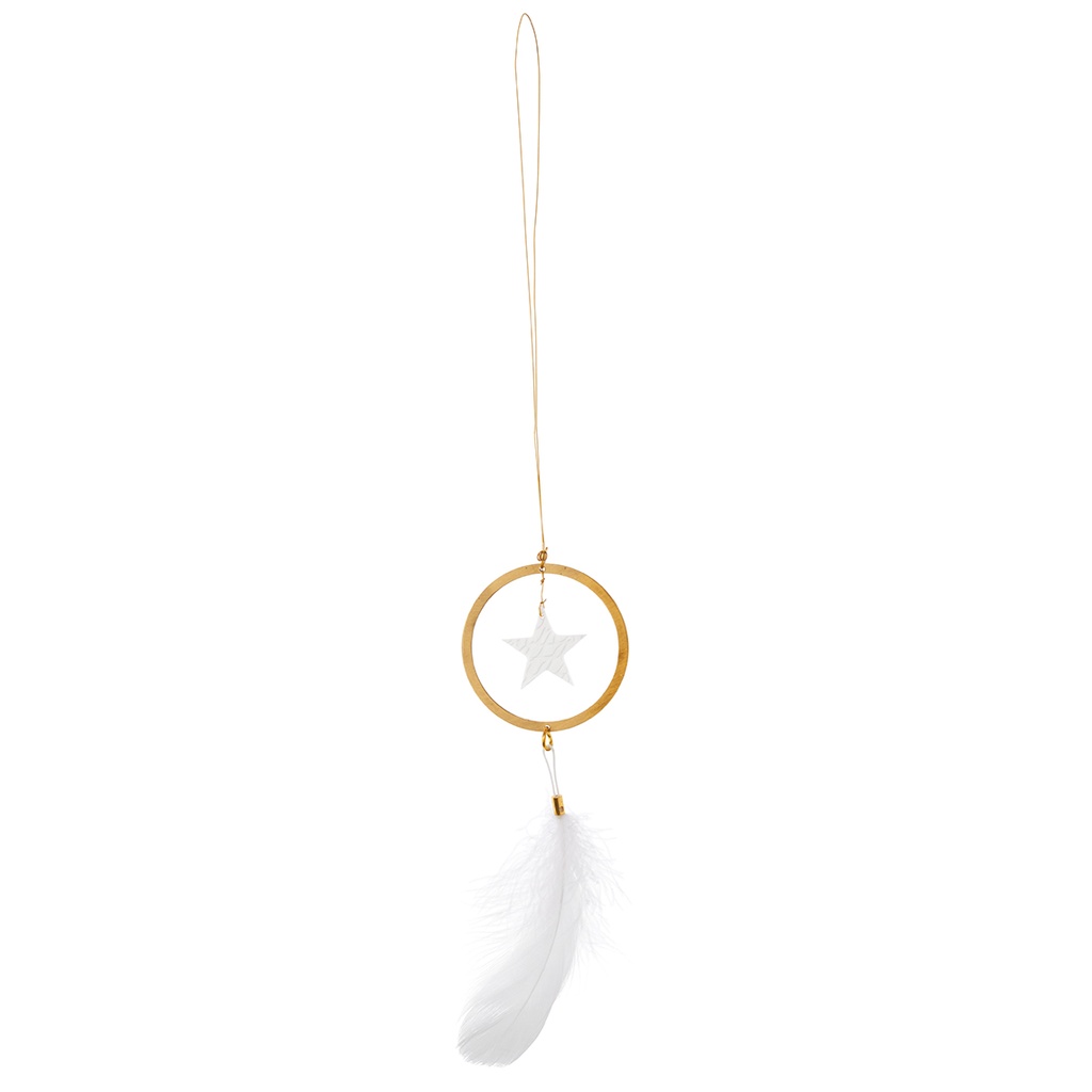 Noël pendentif cercle laiton avec étoile et plume PM