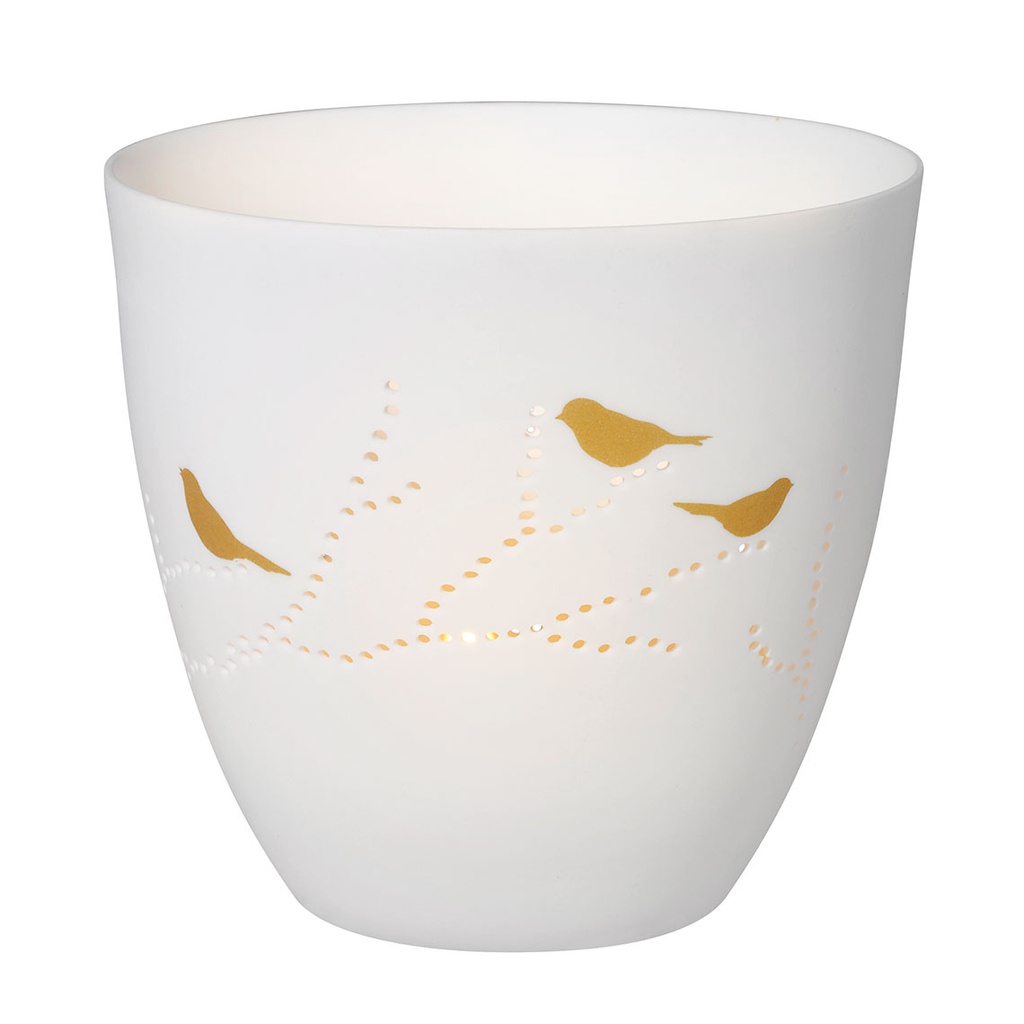 Verrine porcelaine motif oiseaux dorés PM