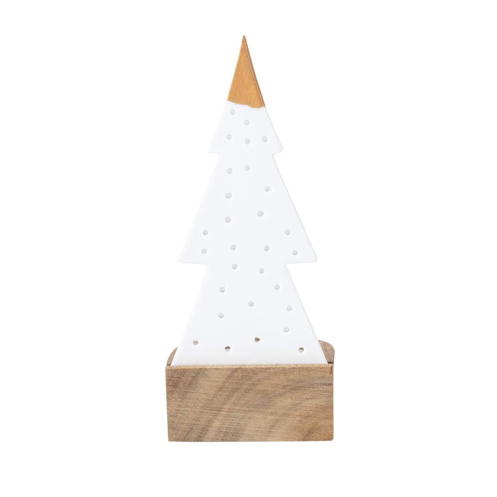 Photophore sapin porcelaine sur base bois