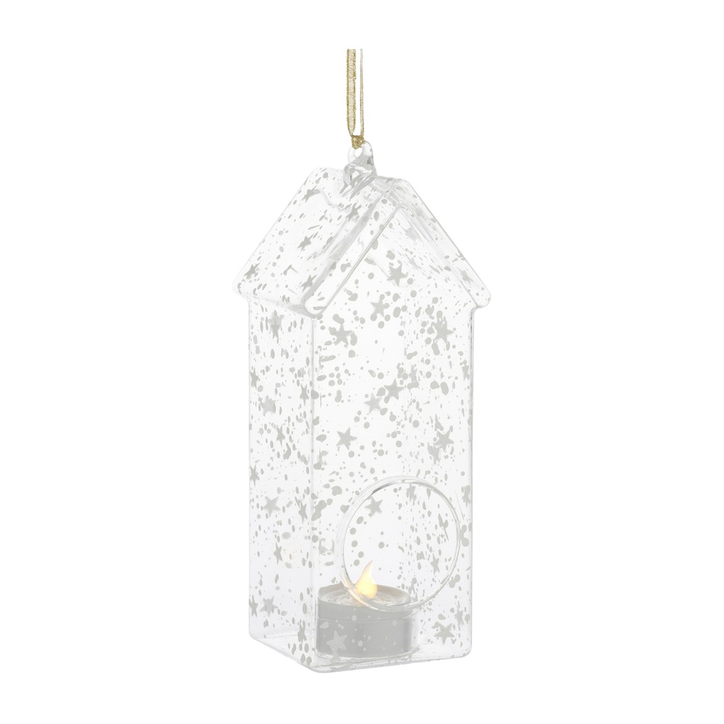 Lanterne Romantic verre suspendue + bougie led h18x6x6cm (piles1xCR2032)