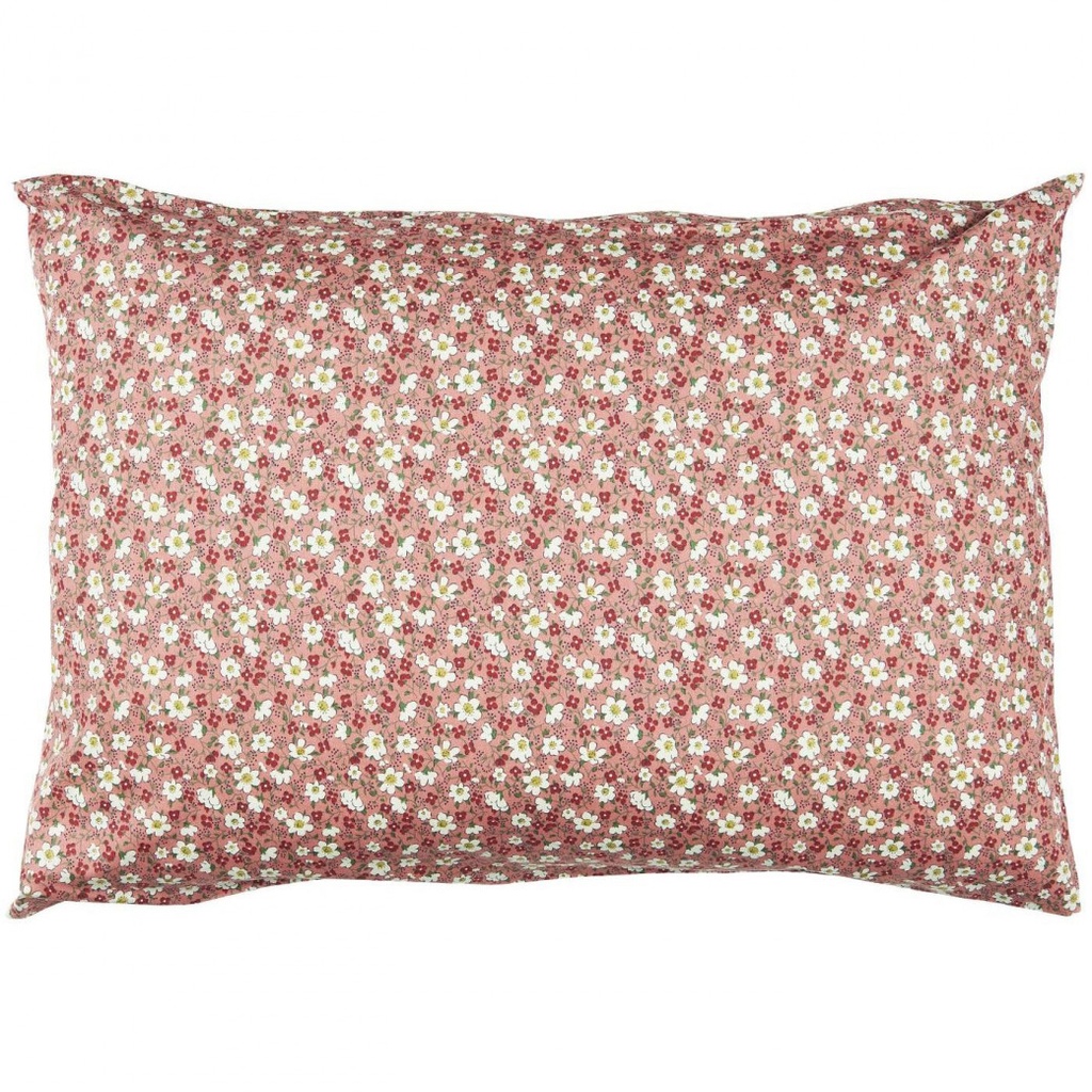 Coussin rose et fleurs blanches/rouges 40x60cm