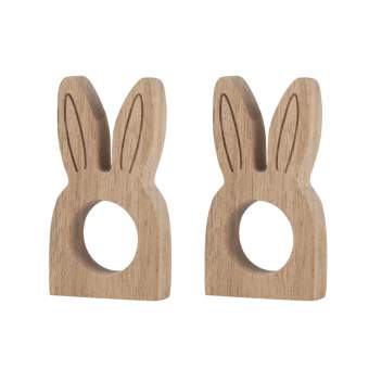 Lapin rond de serviette en bois set de 2