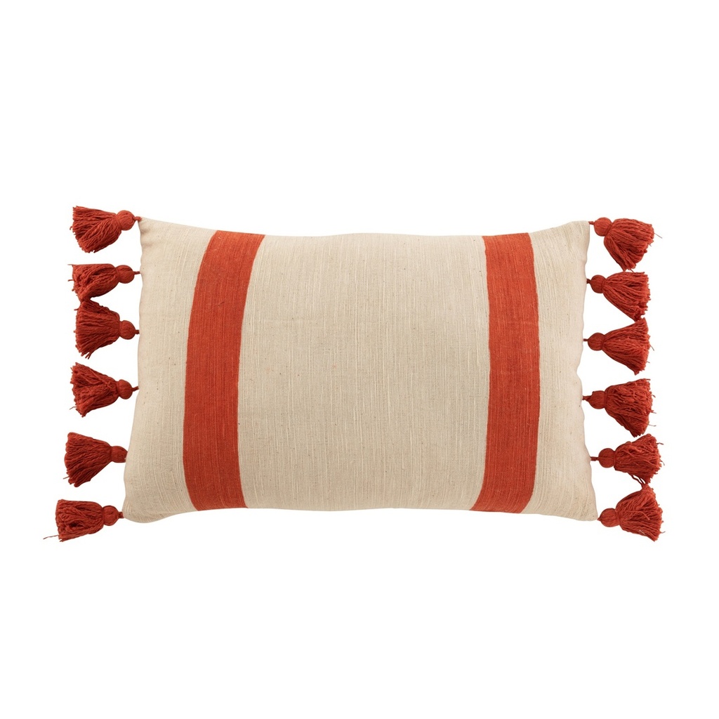 Coussin à rayures beige et corail 60x40cm