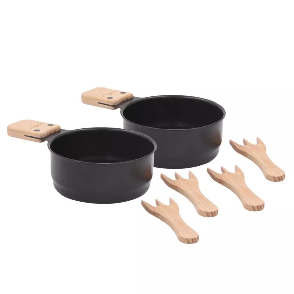 Set 2 poëlons + 4 fourchettes pour transformer raclette en fondu choco