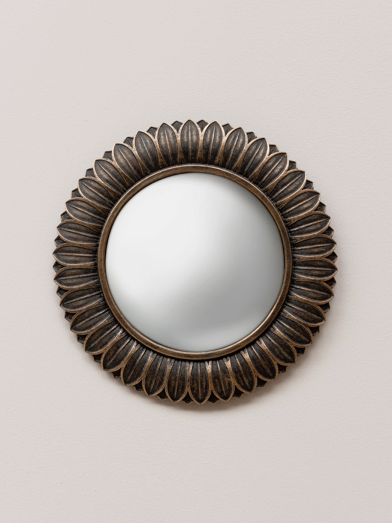 Miroir convexe feuille patine bronze GM