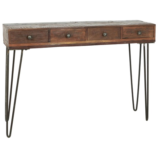 [IB000010] Console 4 tiroirs bois foncé et pied métal noir