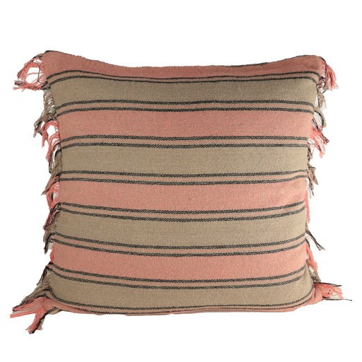 [MZ000202] Coussin franges taupe et corail 50x50 cm