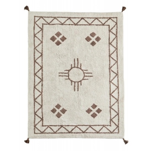 [MZ000227] Tapis motifs et pompons ivoire