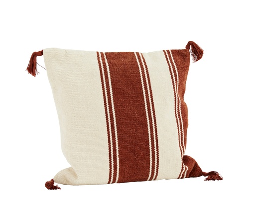 [MZ000242] Coussin Chenille blanc et brick