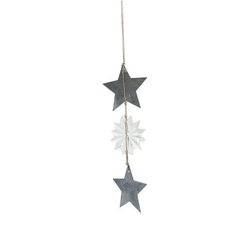 [EP000015] Noël pendentif 2 étoiles zinc + étoile verre de Bohème