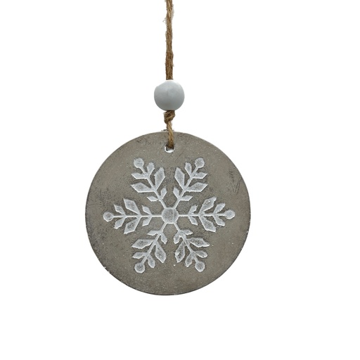 [RW000061] Noël décor rond ciment motif flocon