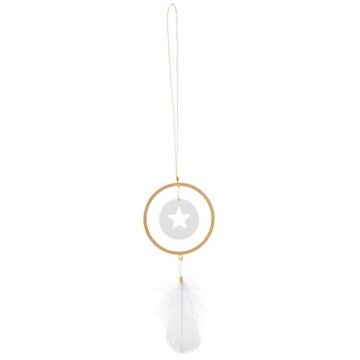 [RW000161] Noêl pendentif cercle laiton avec étoile trou et plume GM