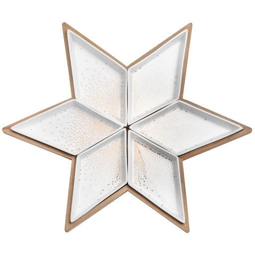 [RW000291] Plat bois avec étoiles en porcelaine