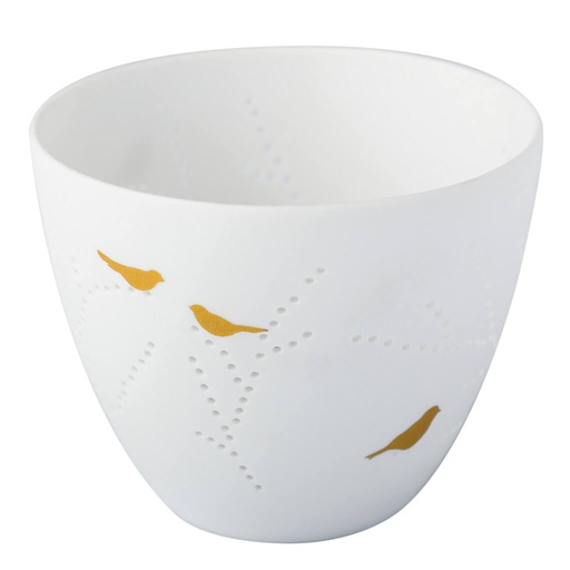 [RW000300] Verrine porcelaine oiseaux dorés GM