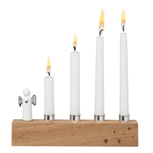 [RW000329] Centre de table de l'Avent base bois étoiles et 4 bougies