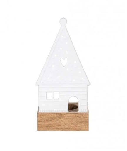 [RW000340] Photophore maison coeur sur socle bois