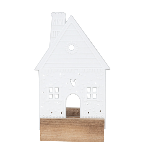 [RW000341] Photophore maison en pain d'épice sur socle bois