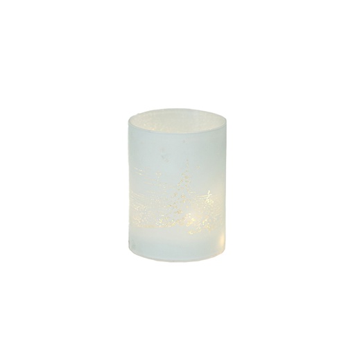 [SI000078] Photophore verre blanc motifs arbres (piles3xAA)