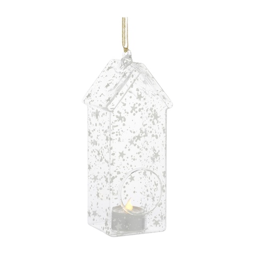 [SI000088] Lanterne Romantic verre suspendue + bougie led h18x6x6cm (piles1xCR2032)