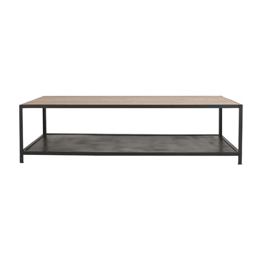 [SG000091] Table basse 2 plateaux métal et chêne brûlé 150x70 cm