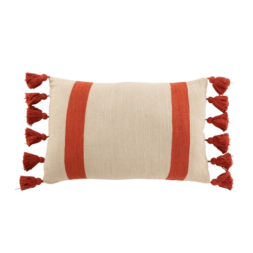 [JL000013] Coussin à rayures beige et corail 60x40cm