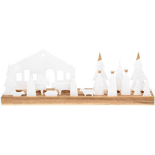 [RW000702] Sapins et crèches porcelaine façade sur planche