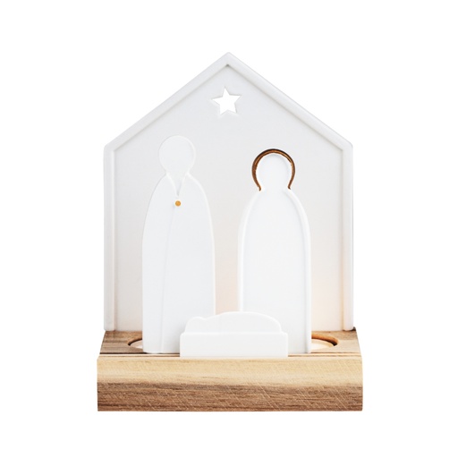 [RW000704] Crèche en porcelaine sur socle en bois