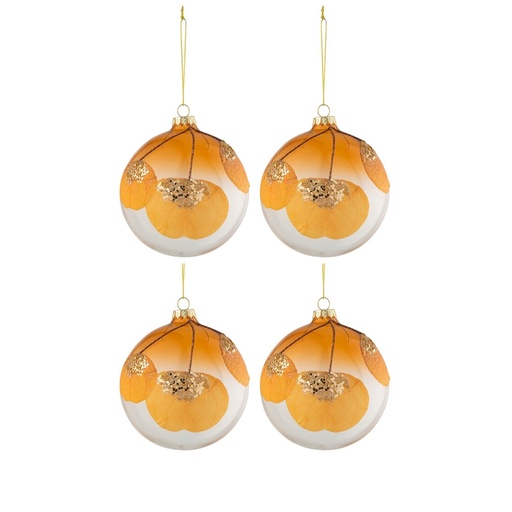 [JL000091] Boule de noël verre feuille ocre boite de 4