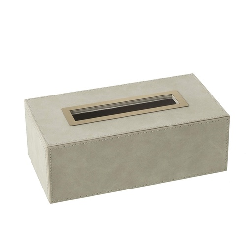 [JL000109] Couvre boite mouchoir simili cuir gris clair et bronze