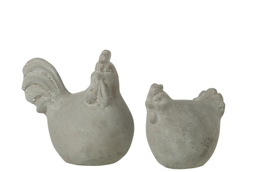 [JL000133] Set de 2 poules en ciment gris